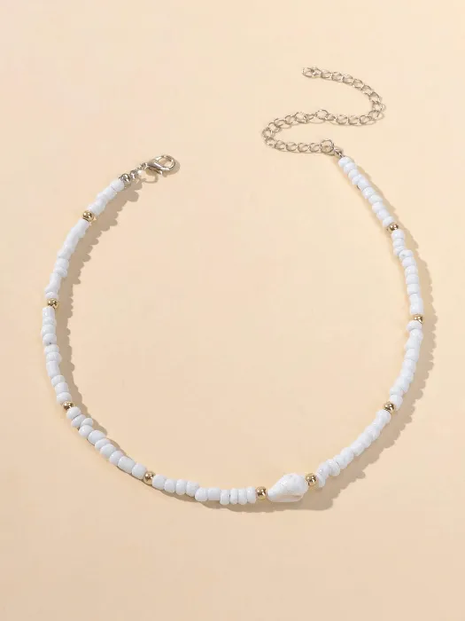 White Beaded Choker Necklace