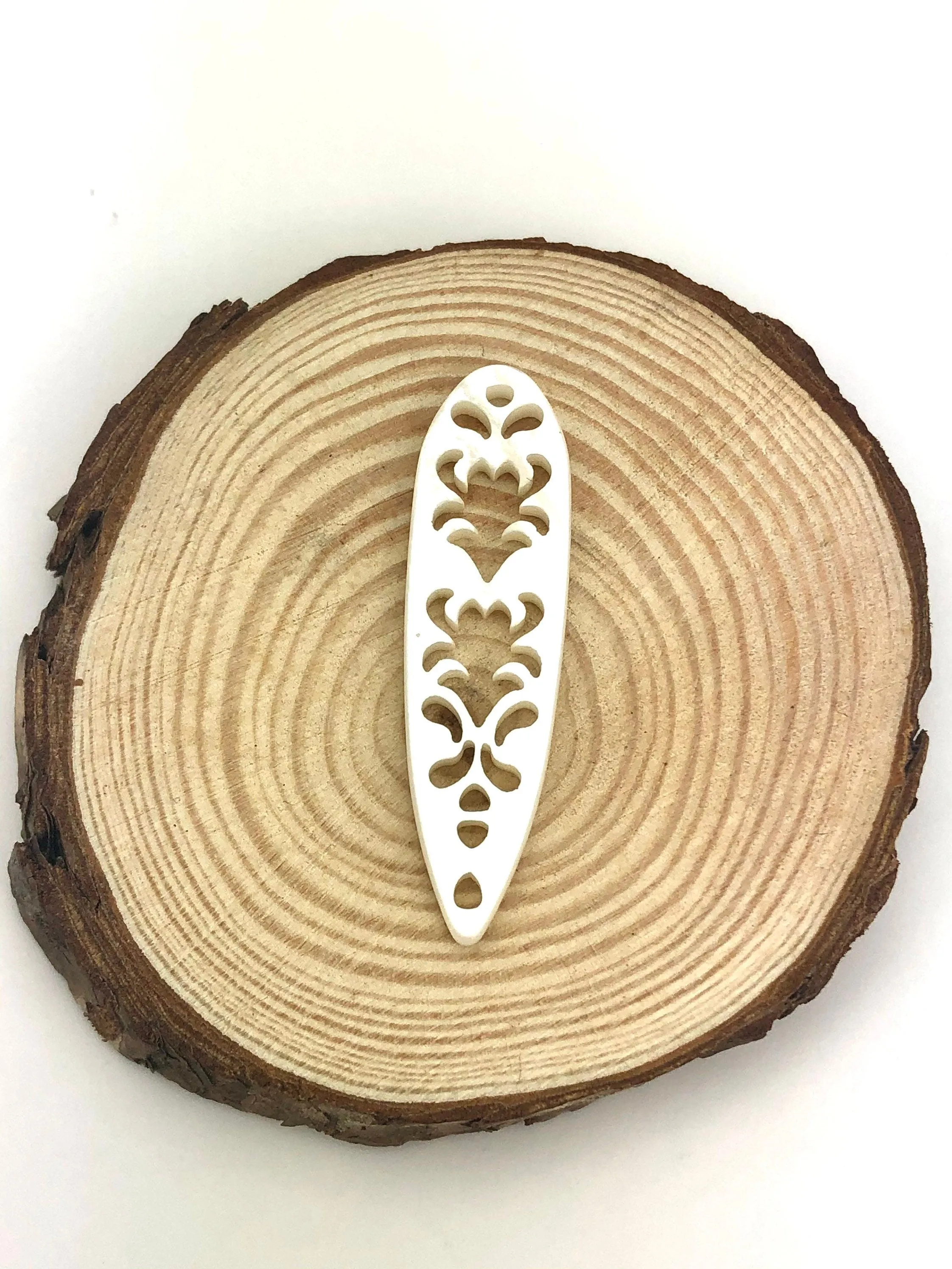 White South Sea Mother of Pearl Carved Surfboard  M233