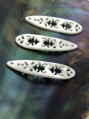 White South Sea Mother of Pearl Carved Surfboard  M233