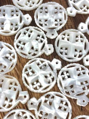 White South Sea Mother Of Pearl Cross Bead Sku#M538