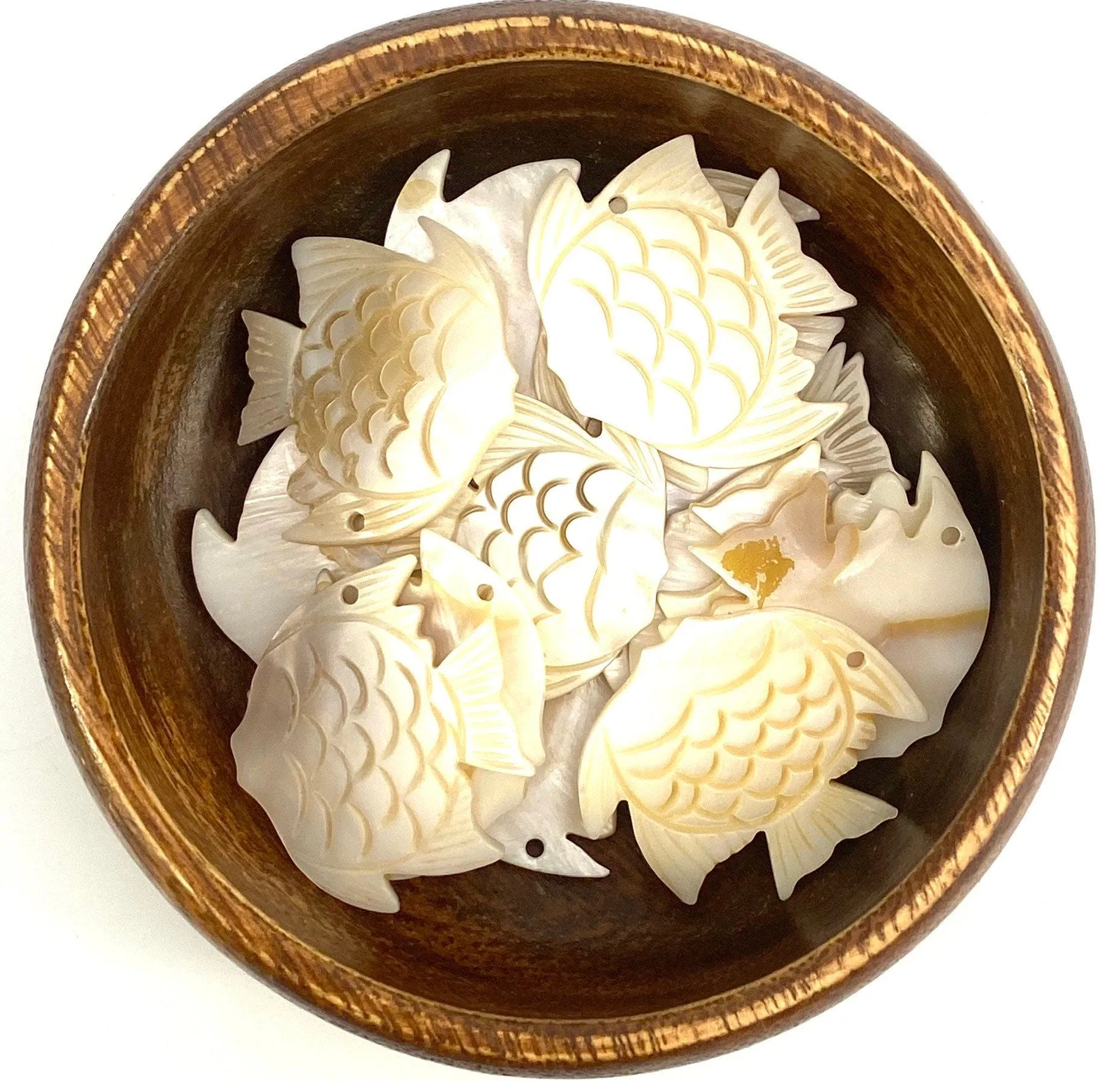 White South Sea Mother Of Pearl Fish Beads, Sku#M260