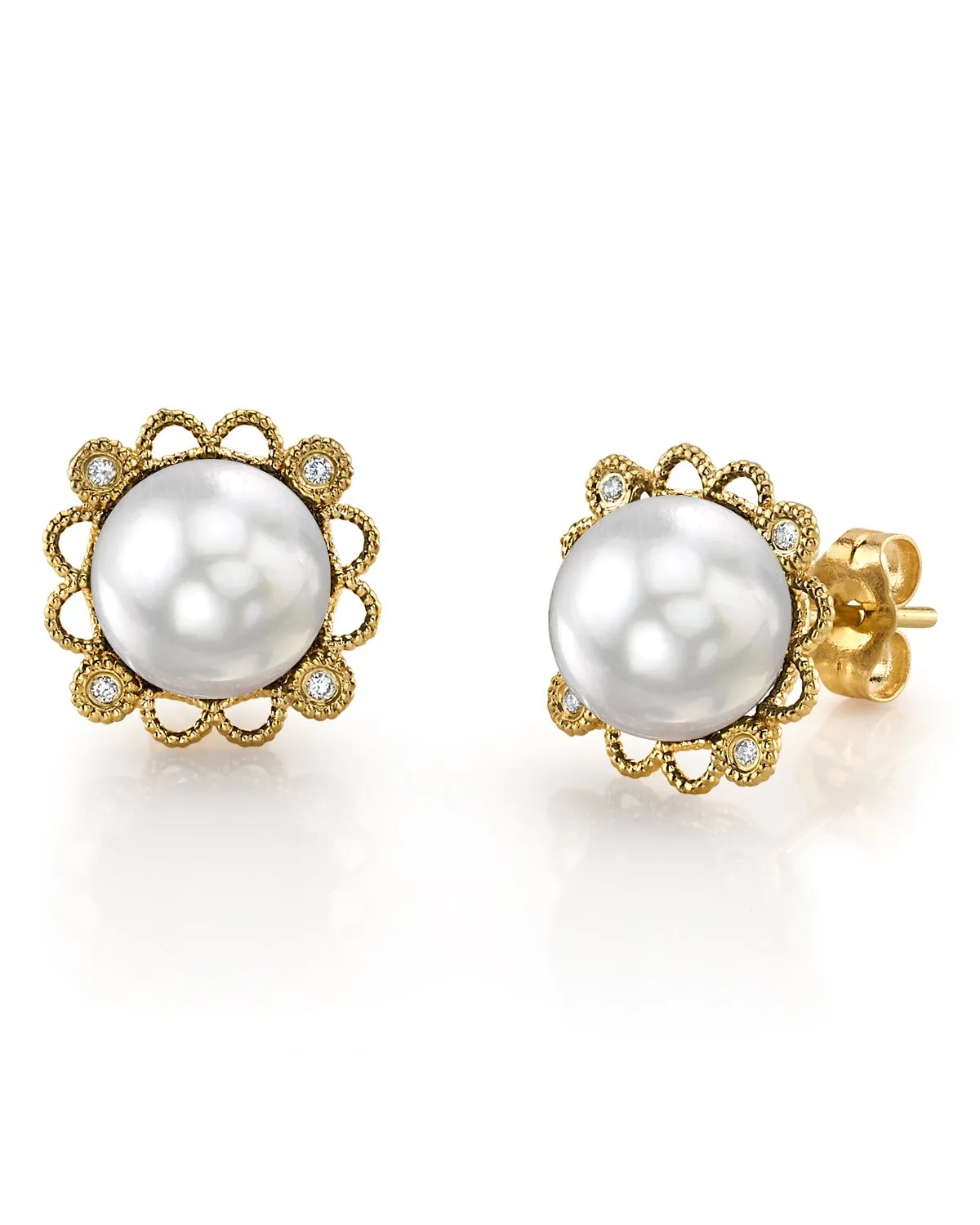White South Sea Pearl & Diamond Couronne Earrings