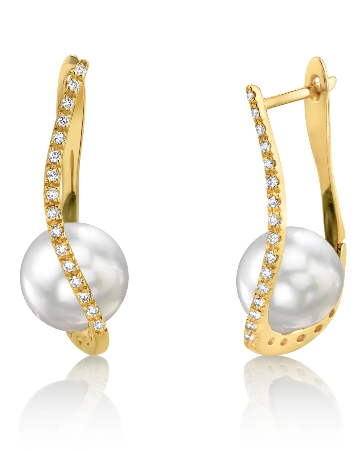 White South Sea Pearl & Diamond Illusion Earrings