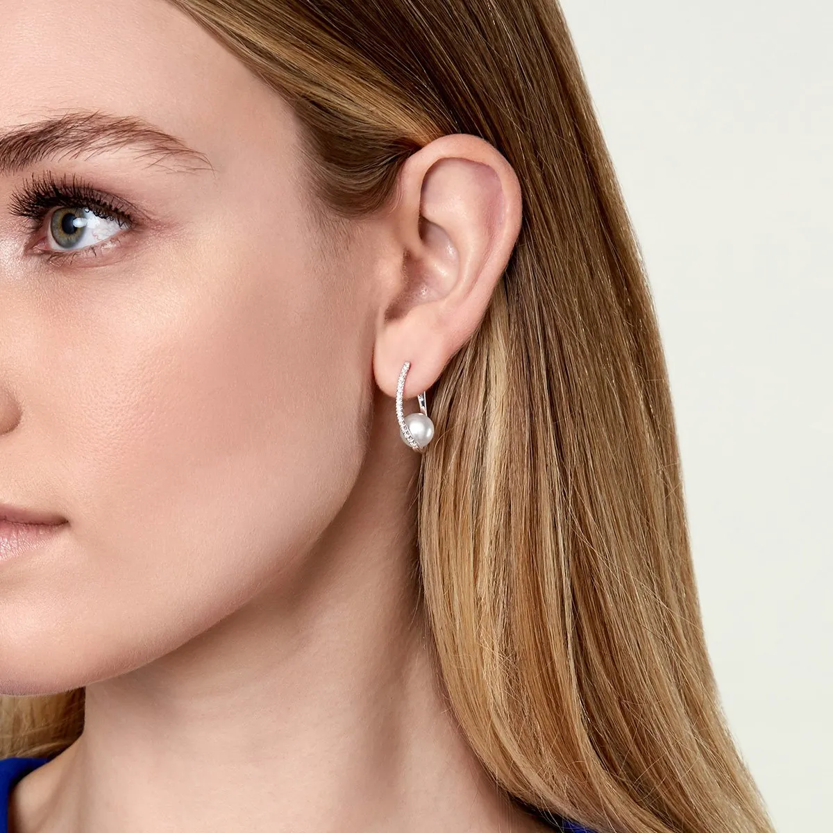 White South Sea Pearl & Diamond Illusion Earrings