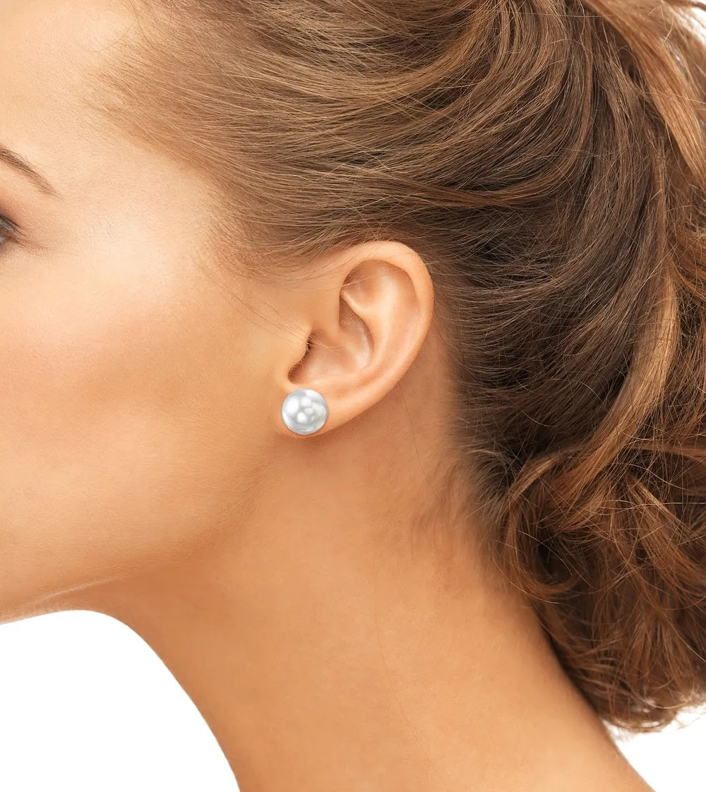 White South Sea Round Pearl Stud Earrings, 13.0-14.0mm