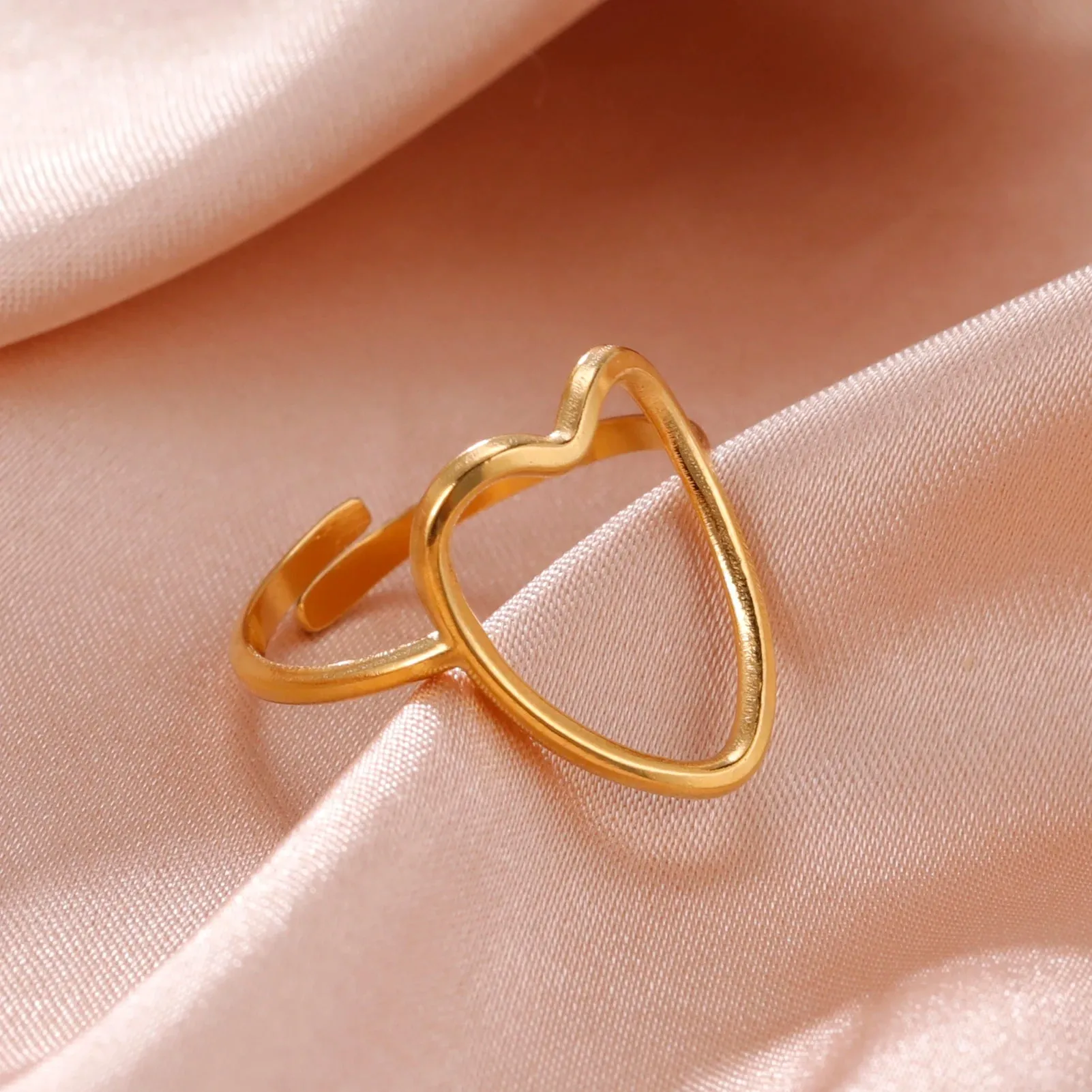 Women Rings Geometric Heart Aesthetic Adjustable Open Finger Ring Fashion Party Jewelry Gifts