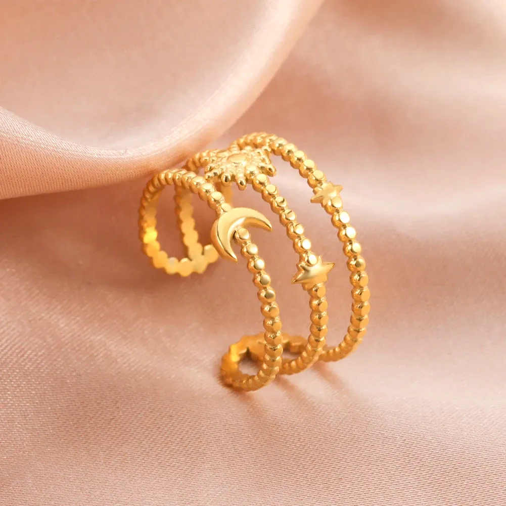 Women Rings Geometric Heart Aesthetic Adjustable Open Finger Ring Fashion Party Jewelry Gifts
