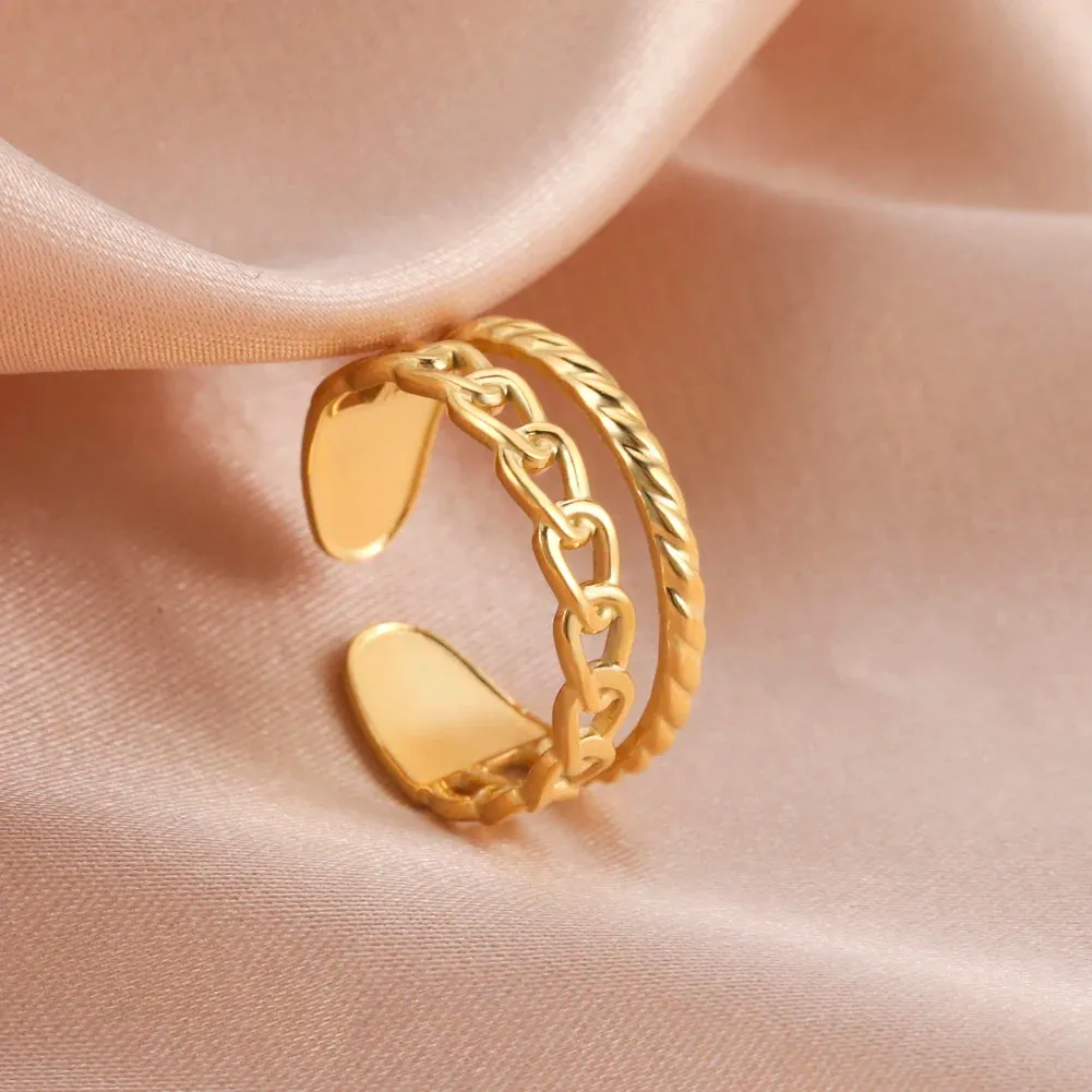 Women Rings Geometric Heart Aesthetic Adjustable Open Finger Ring Fashion Party Jewelry Gifts