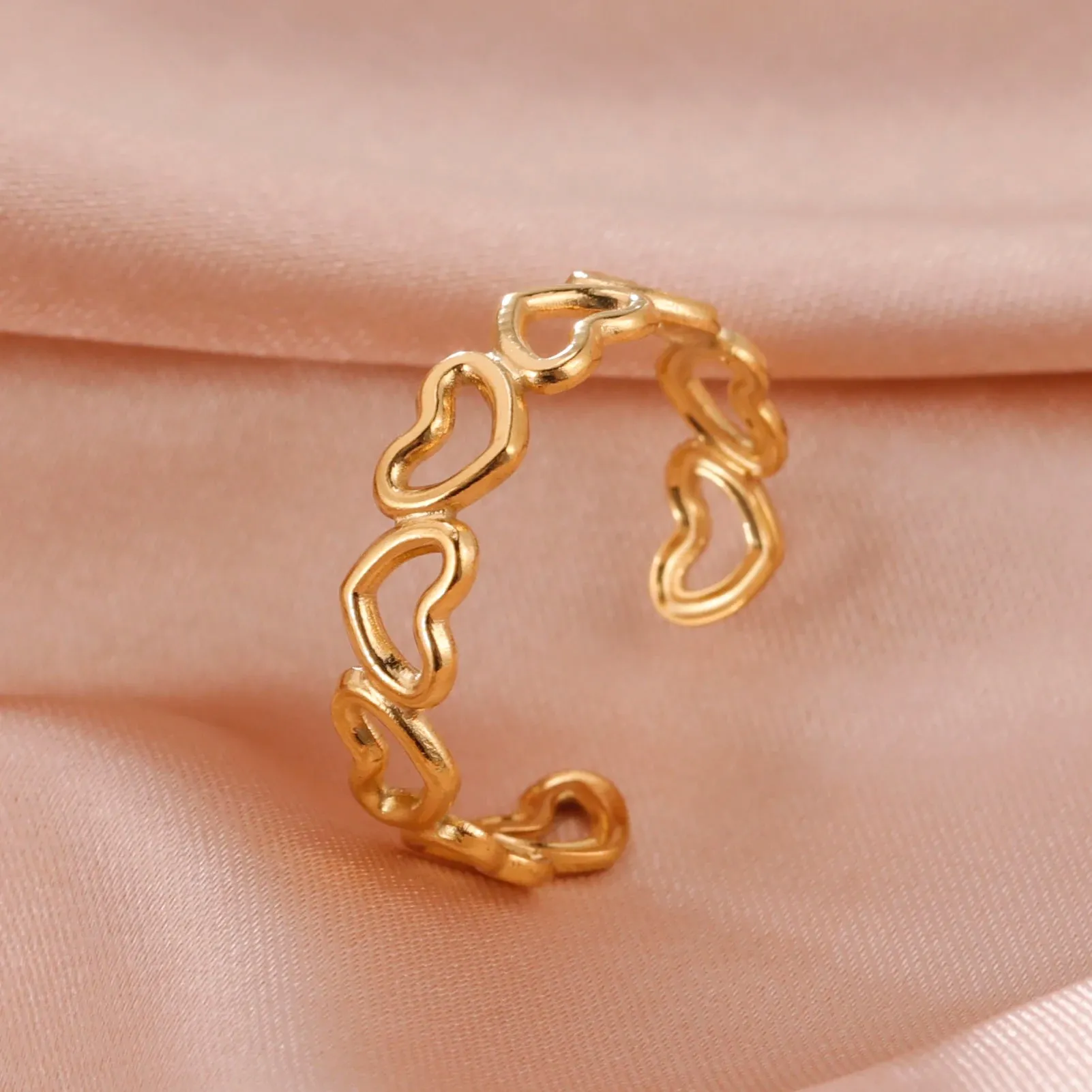 Women Rings Geometric Heart Aesthetic Adjustable Open Finger Ring Fashion Party Jewelry Gifts