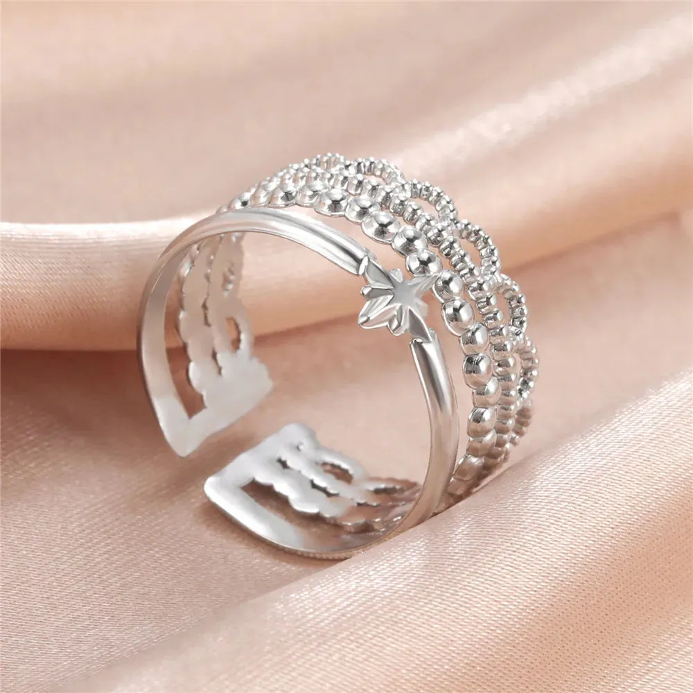 Women Rings Geometric Heart Aesthetic Adjustable Open Finger Ring Fashion Party Jewelry Gifts