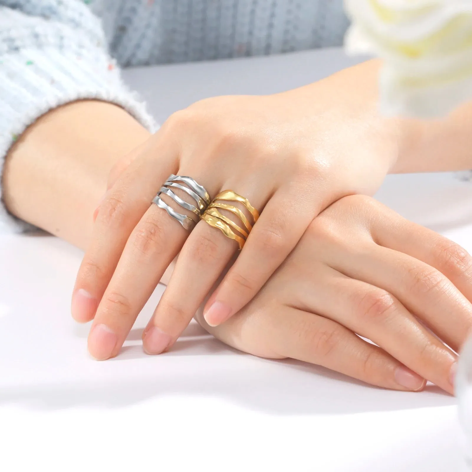 Women Rings Geometric Heart Aesthetic Adjustable Open Finger Ring Fashion Party Jewelry Gifts
