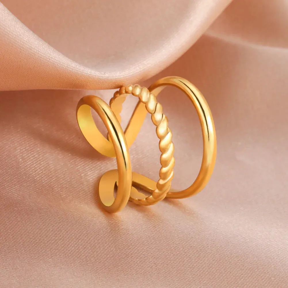 Women Rings Geometric Heart Aesthetic Adjustable Open Finger Ring Fashion Party Jewelry Gifts