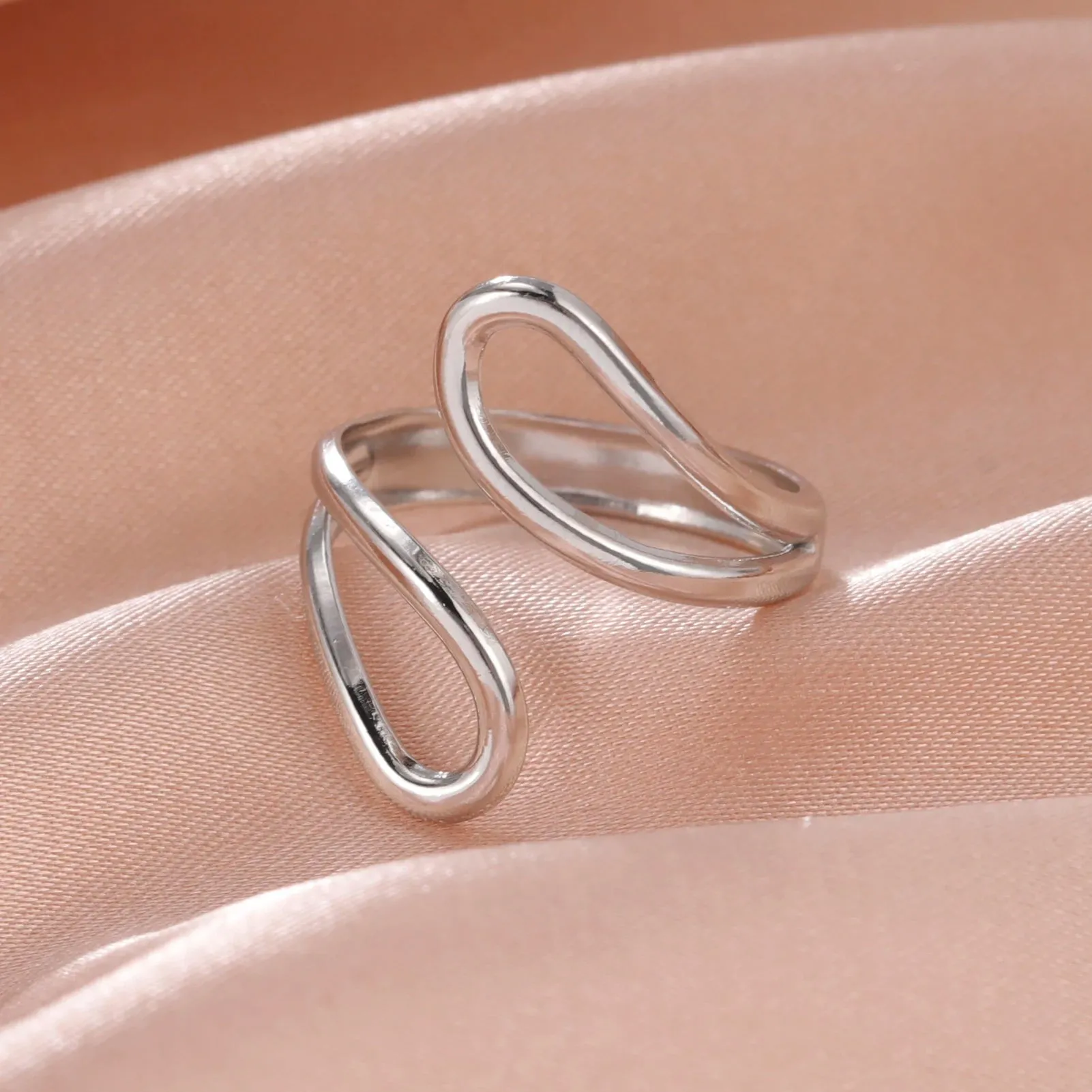Women Rings Geometric Heart Aesthetic Adjustable Open Finger Ring Fashion Party Jewelry Gifts