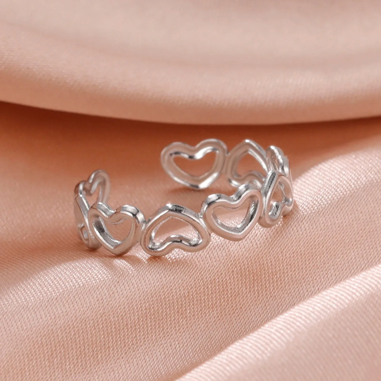 Women Rings Geometric Heart Aesthetic Adjustable Open Finger Ring Fashion Party Jewelry Gifts