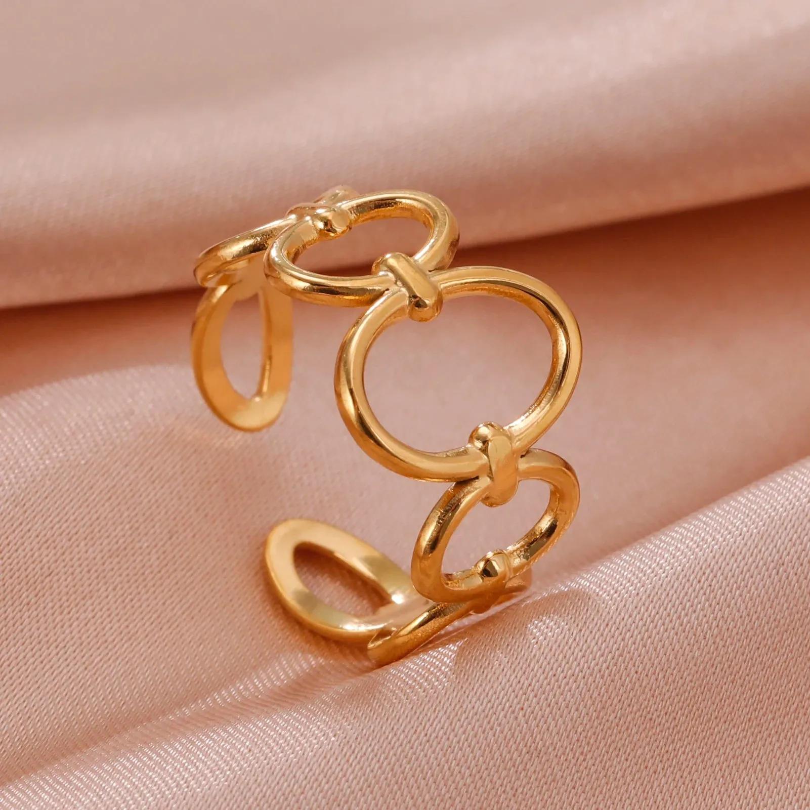 Women Rings Geometric Heart Aesthetic Adjustable Open Finger Ring Fashion Party Jewelry Gifts