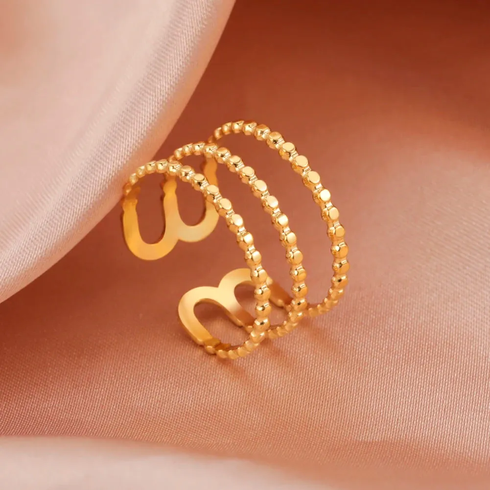 Women Rings Geometric Heart Aesthetic Adjustable Open Finger Ring Fashion Party Jewelry Gifts