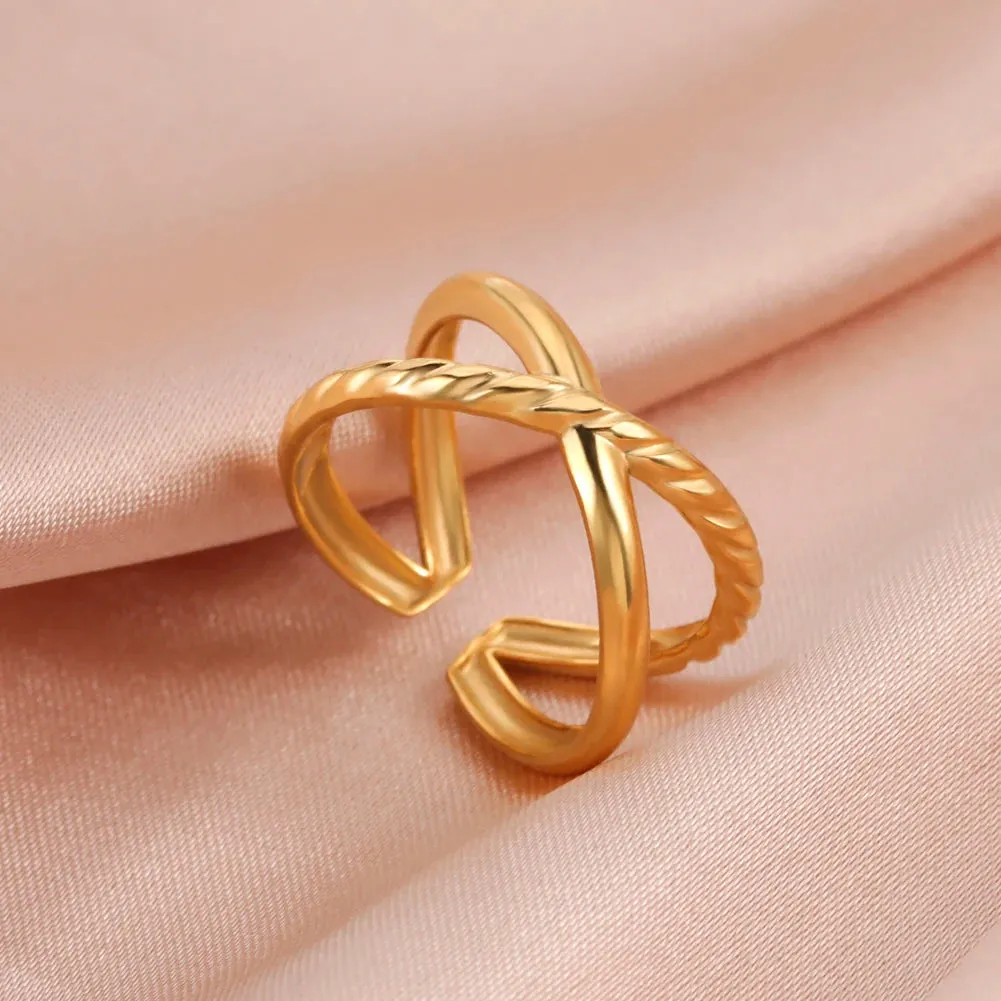 Women Rings Geometric Heart Aesthetic Adjustable Open Finger Ring Fashion Party Jewelry Gifts