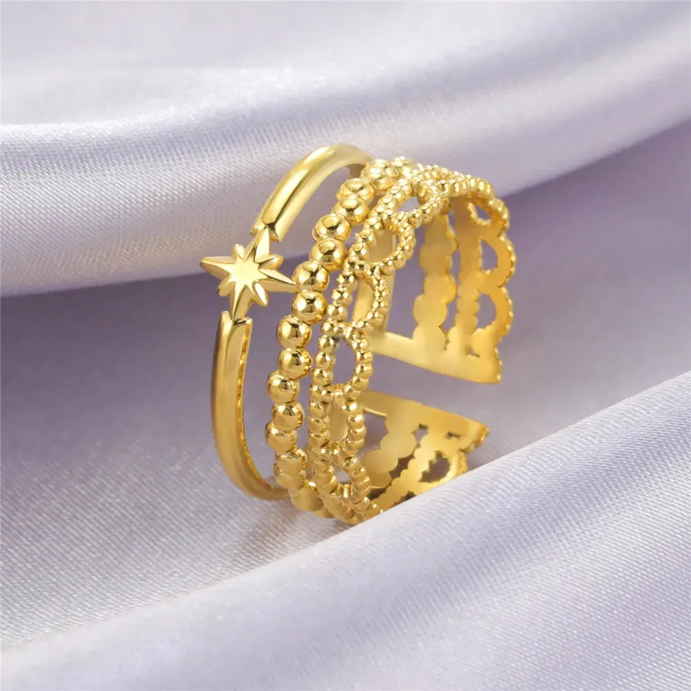 Women Rings Geometric Heart Aesthetic Adjustable Open Finger Ring Fashion Party Jewelry Gifts