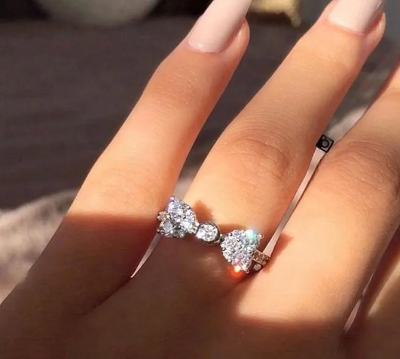 Womens Charm Ring | Charm Rings | Diamond Ribbon Ring | Diamond Bow Ring | Diamond Charm Ring | Diamond Ring for Girlfriend | Silver Ring