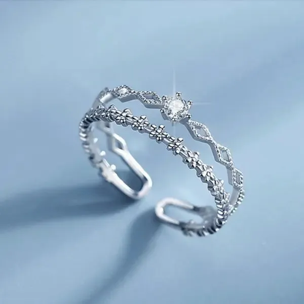 Women's Geometric Zircon Round Ring