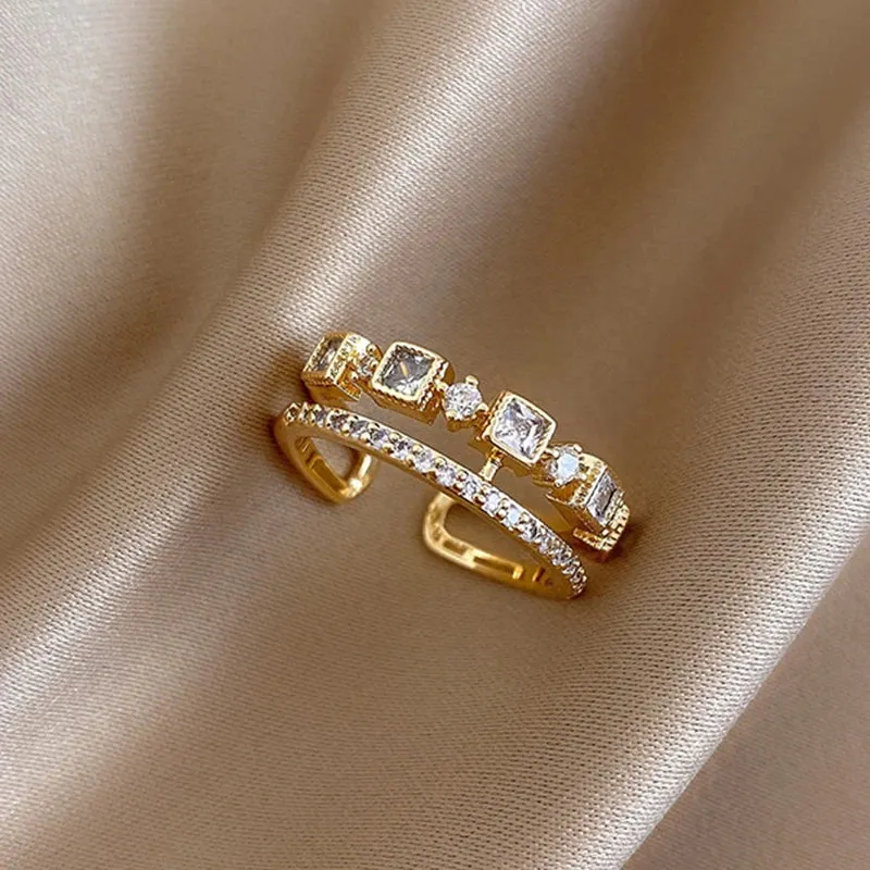 Women's Geometric Zircon Round Ring