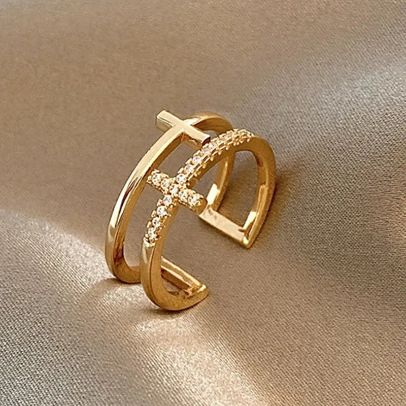Women's Geometric Zircon Round Ring