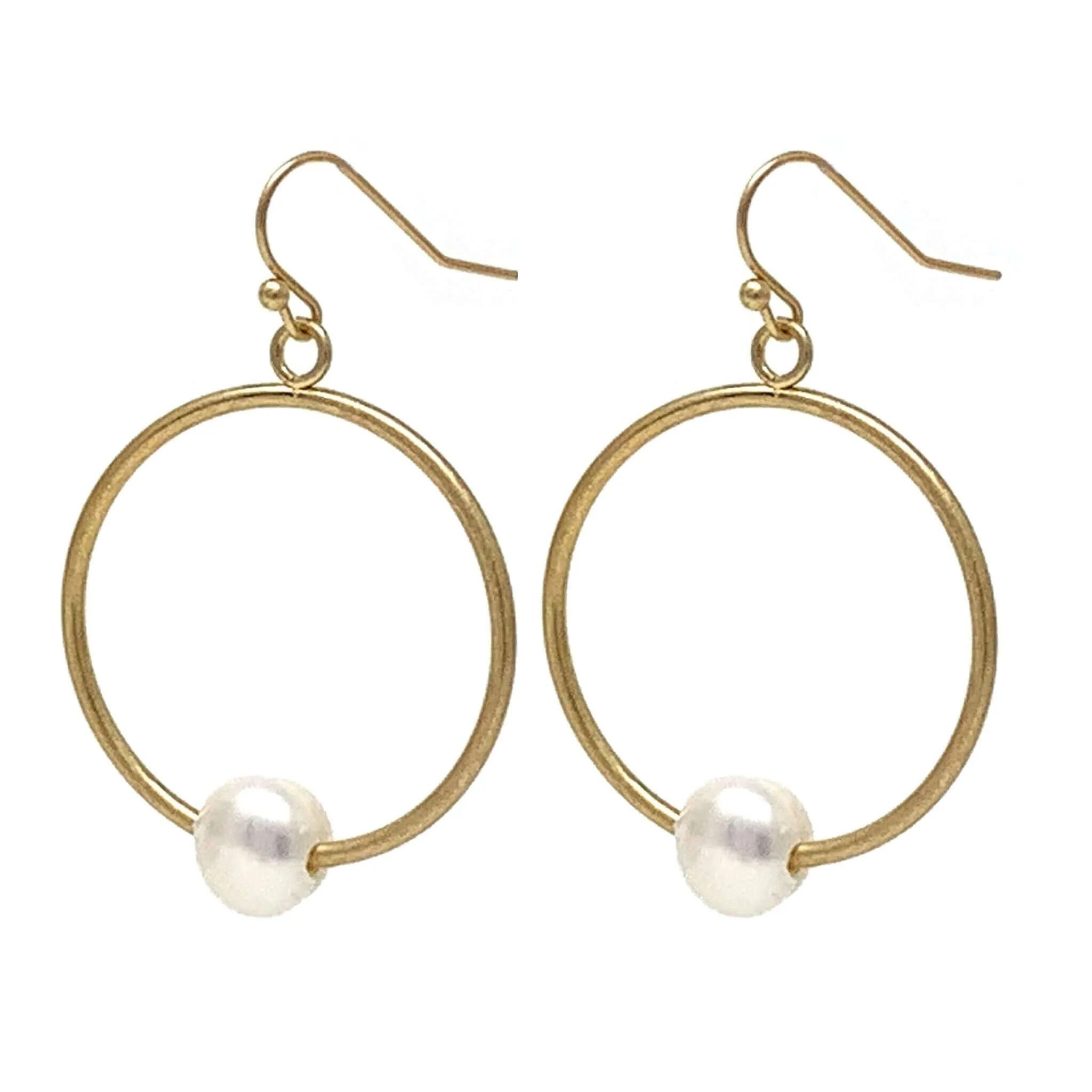 Worn Gold Hoop Pearl Earrings