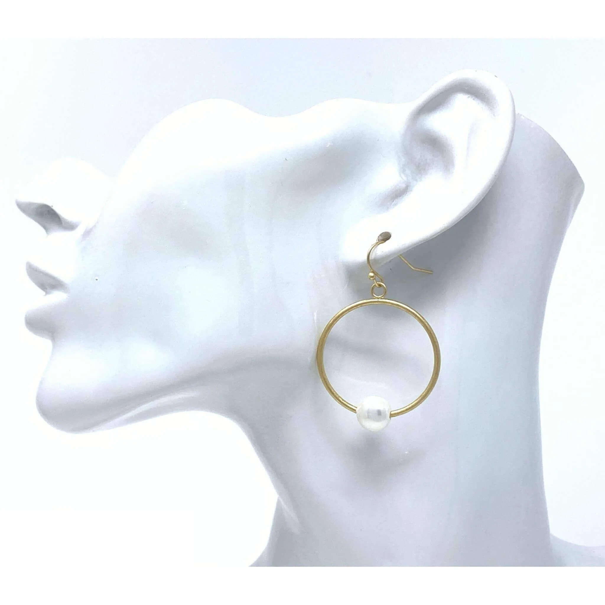 Worn Gold Hoop Pearl Earrings