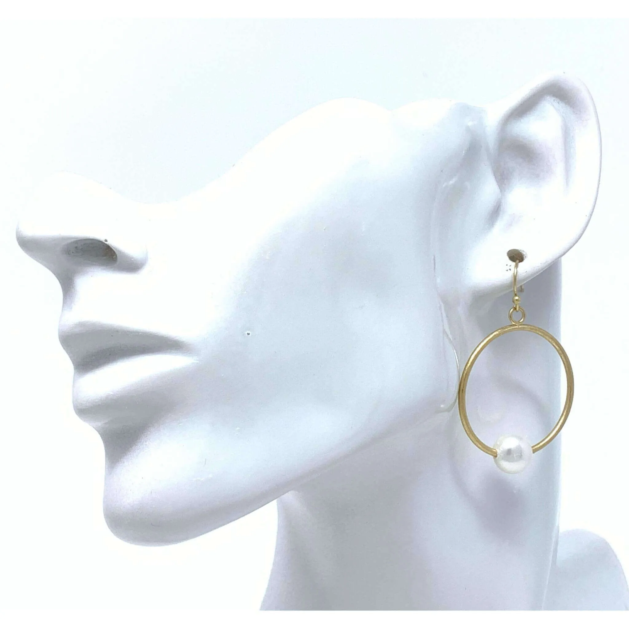 Worn Gold Hoop Pearl Earrings