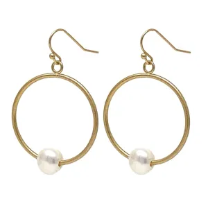 Worn Gold Hoop Pearl Earrings