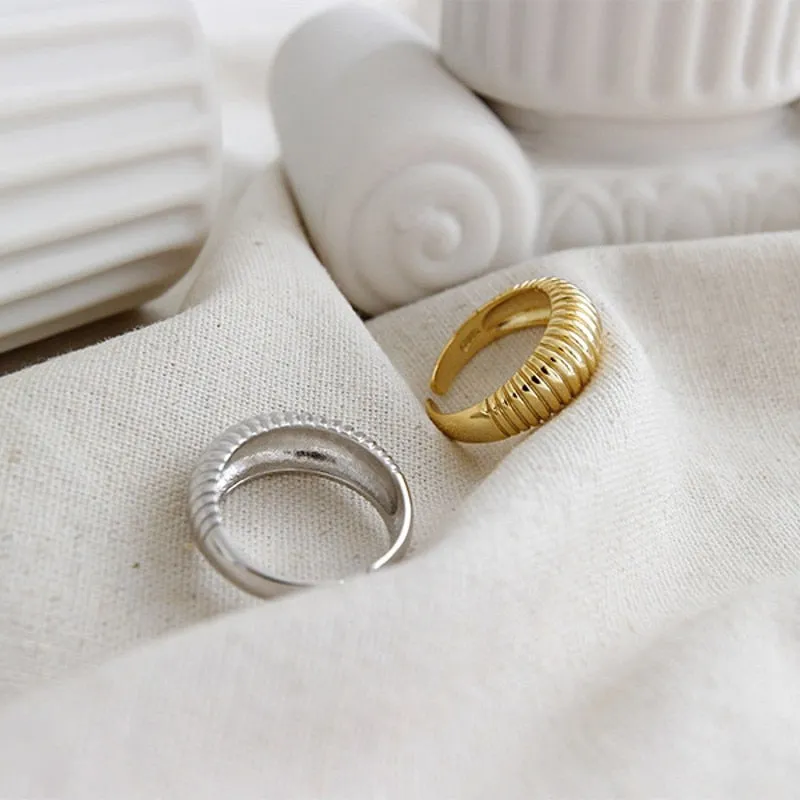 XIYANIKE Silver Color  Party Rings for Women France Simple Gold Plated Wave Pattern Creative Design Bride Jewelry Gifts