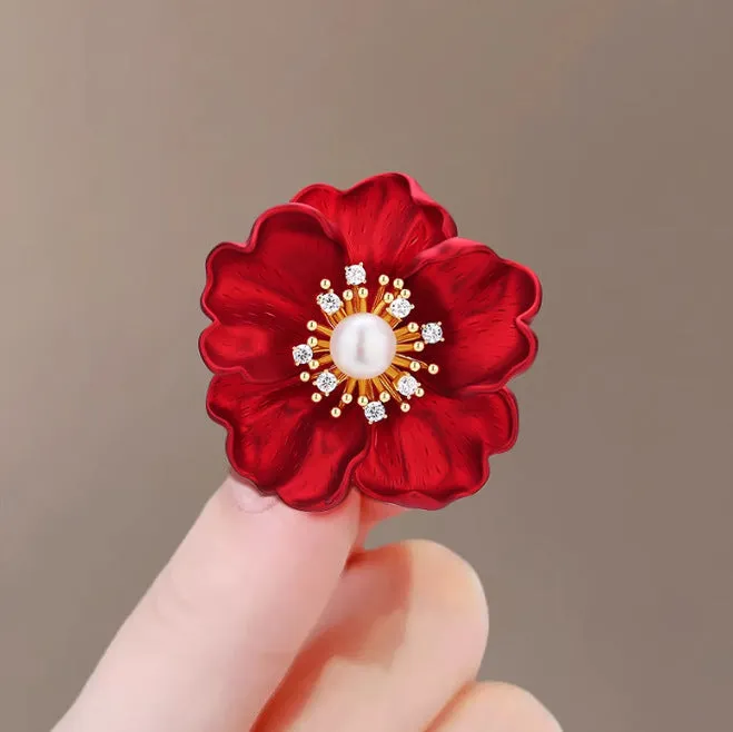 XSB143 - Red Peony Floral Saree Brooch