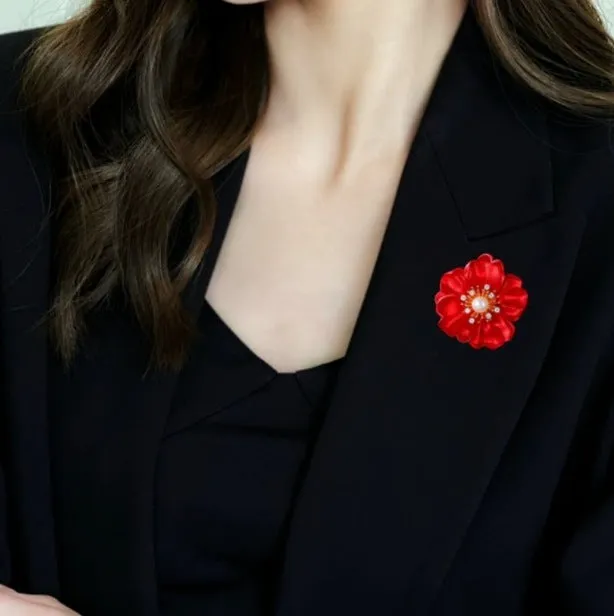 XSB143 - Red Peony Floral Saree Brooch