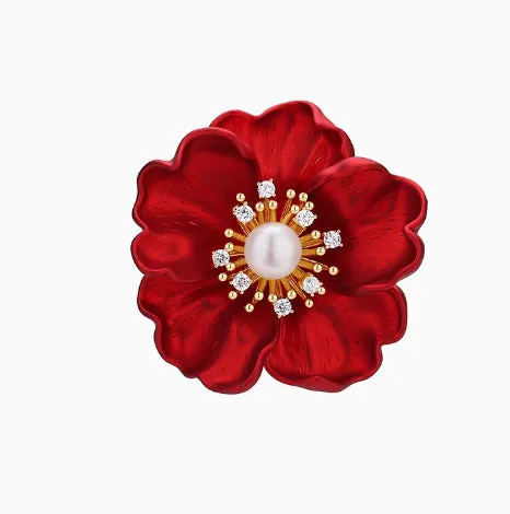 XSB143 - Red Peony Floral Saree Brooch