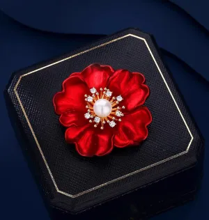 XSB143 - Red Peony Floral Saree Brooch