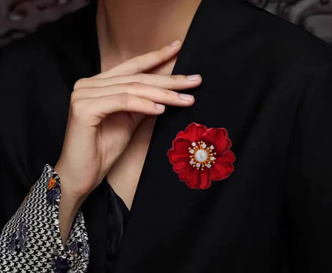 XSB143 - Red Peony Floral Saree Brooch