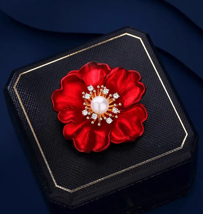 XSB143 - Red Peony Floral Saree Brooch