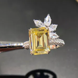Yellow CZ Square Ring for Women