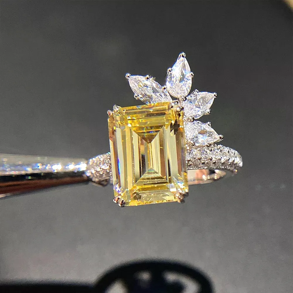 Yellow CZ Square Ring for Women