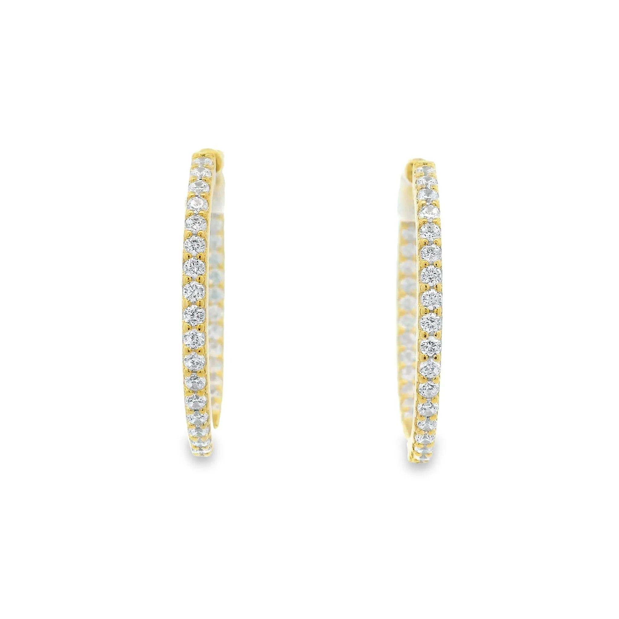 Yellow Gold Plated Cubic Zirconia Inside-Outside Hoop Earrings