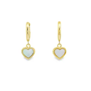 Yellow Gold Plated Mother of Pearl Beaded Heart Drop Earrings