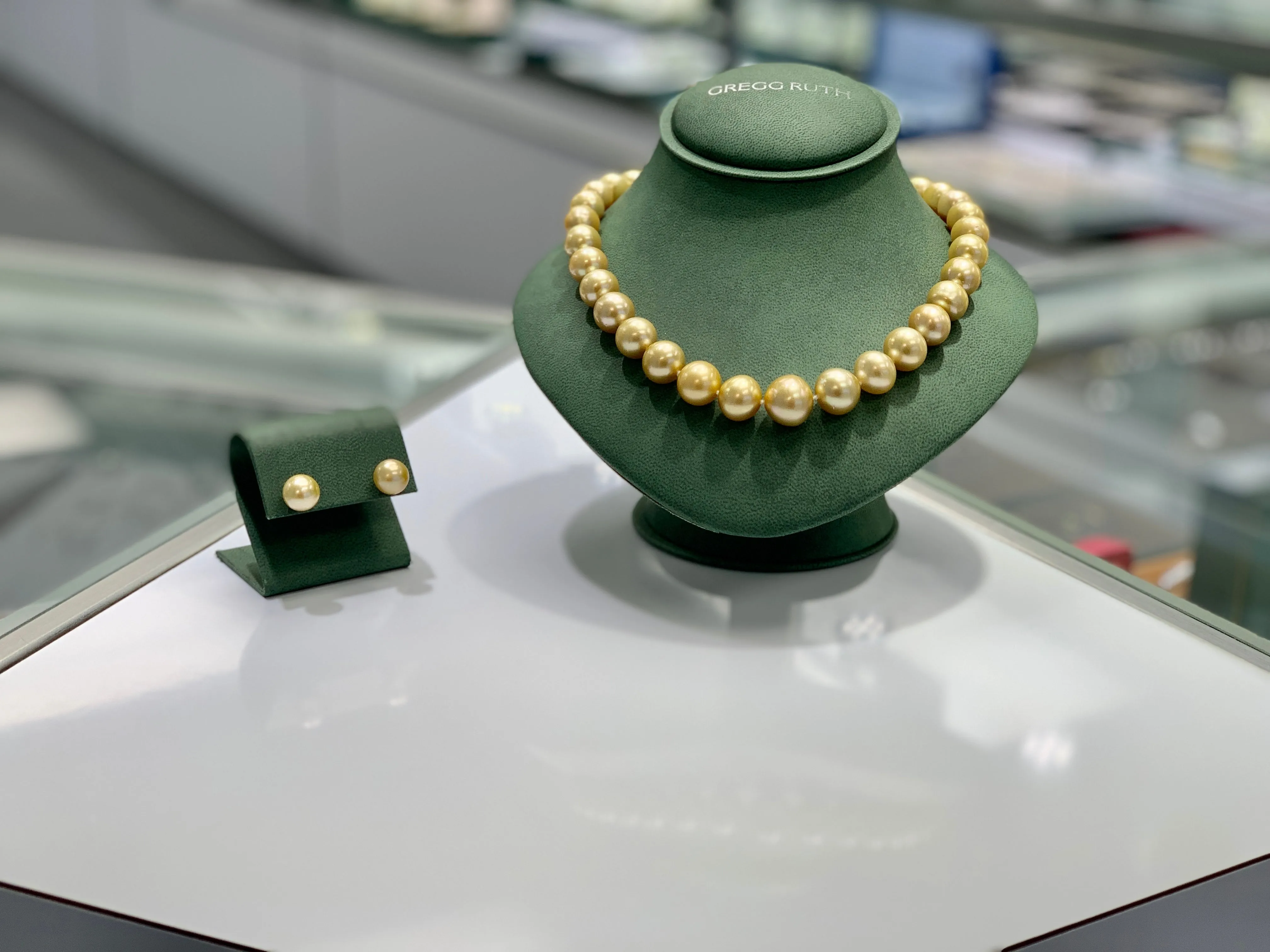 Yellow South Sea Pearls - Necklace And Earrings Set with Diamond Clasp