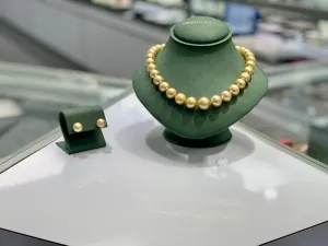 Yellow South Sea Pearls - Necklace And Earrings Set with Diamond Clasp