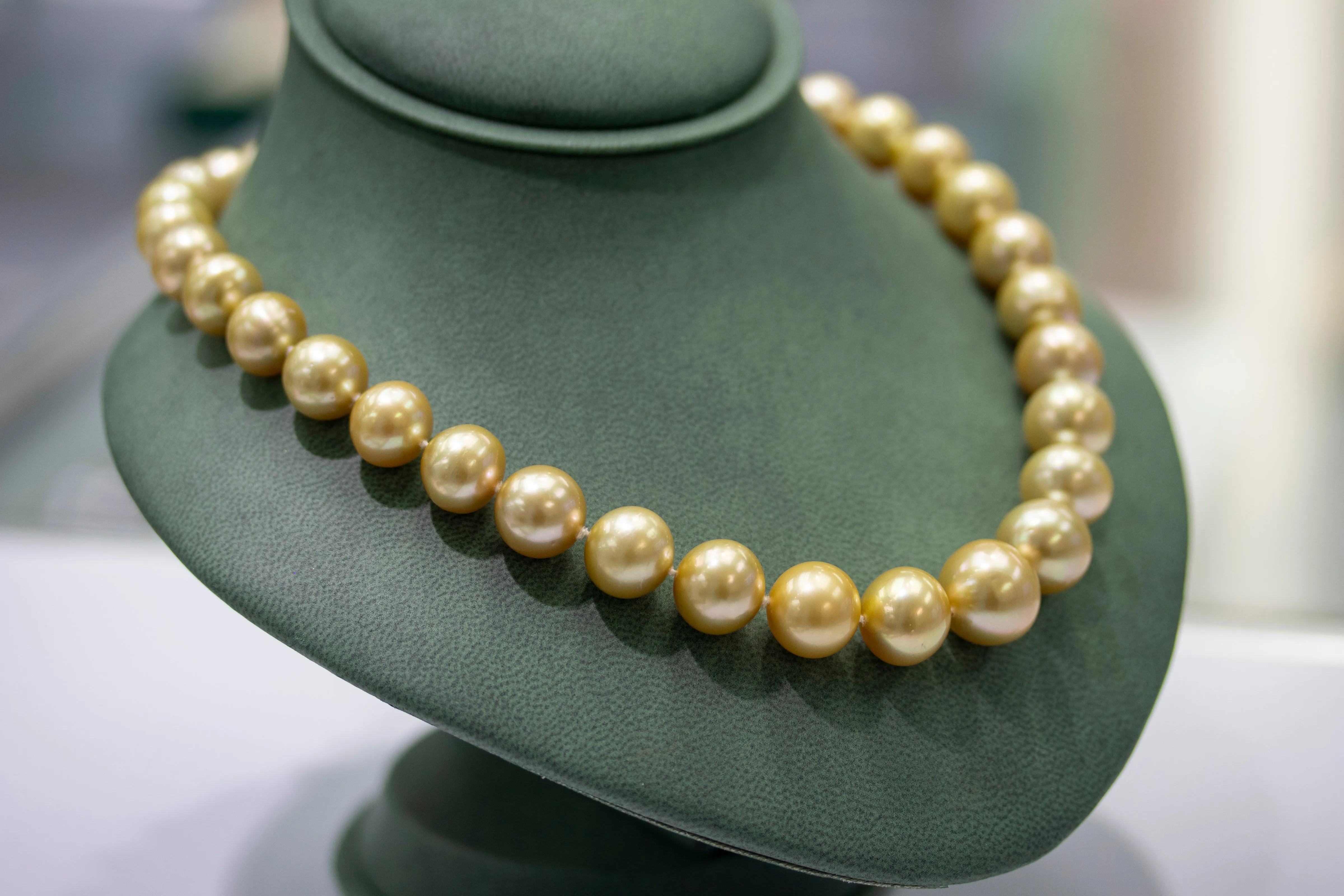 Yellow South Sea Pearls - Necklace And Earrings Set with Diamond Clasp