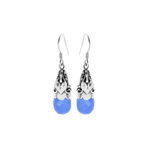 Zora ornate capped blue chalcedony earrings